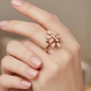 Uncas Coral Cluster And Glass Gold Plated Ring Sz 8